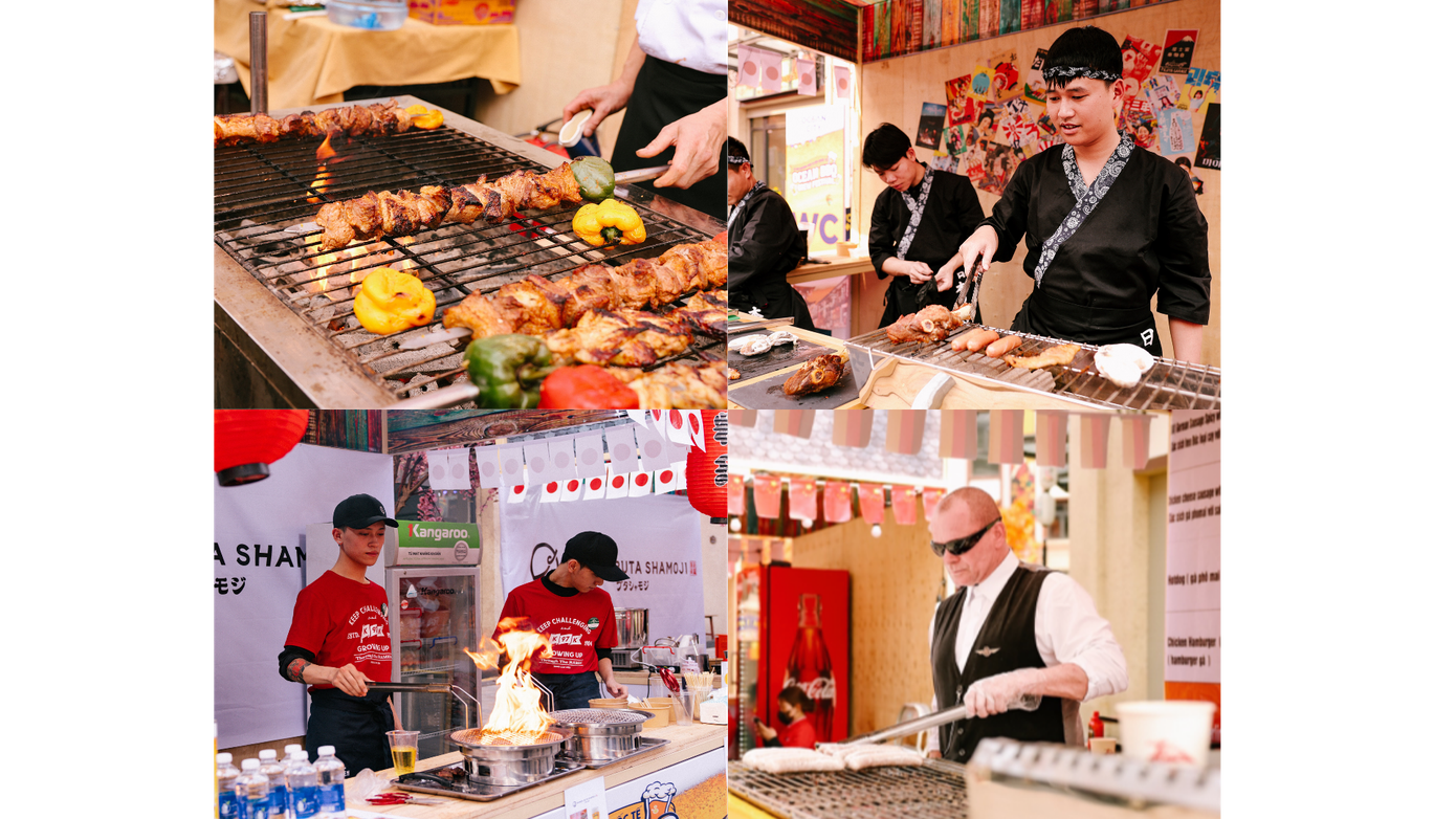 Các thương hiệu nhà hàng nướng từ Nhật Bản, Đức, Hàn Quốc và Việt Nam mang đến lễ hội những quầy nướng mở trực tiếp phục vụ du khách