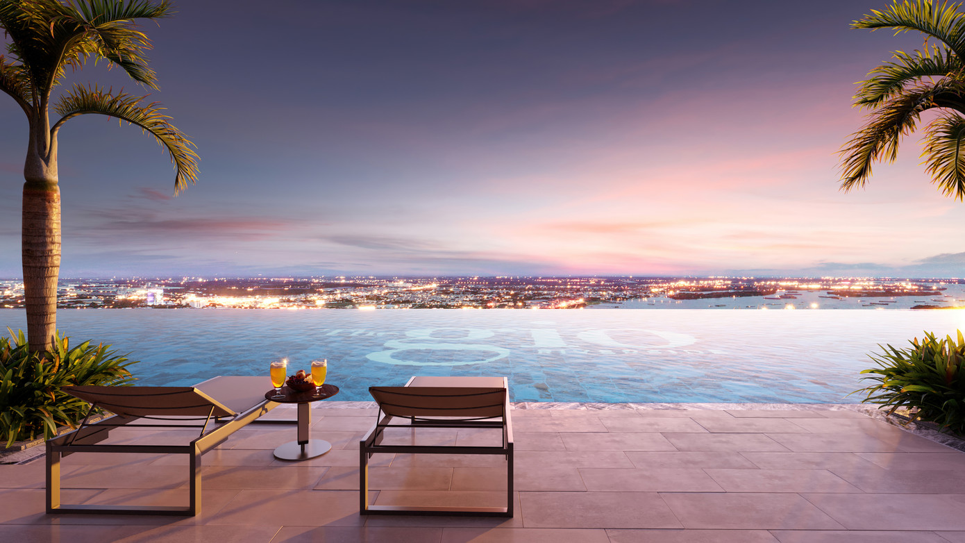 Phối cảnh hồ bơi Hoàng Hôn vô cực trên tầng 40 Phối cảnh hồ bơi Hoàng Hôn vô cực trên tầng 40