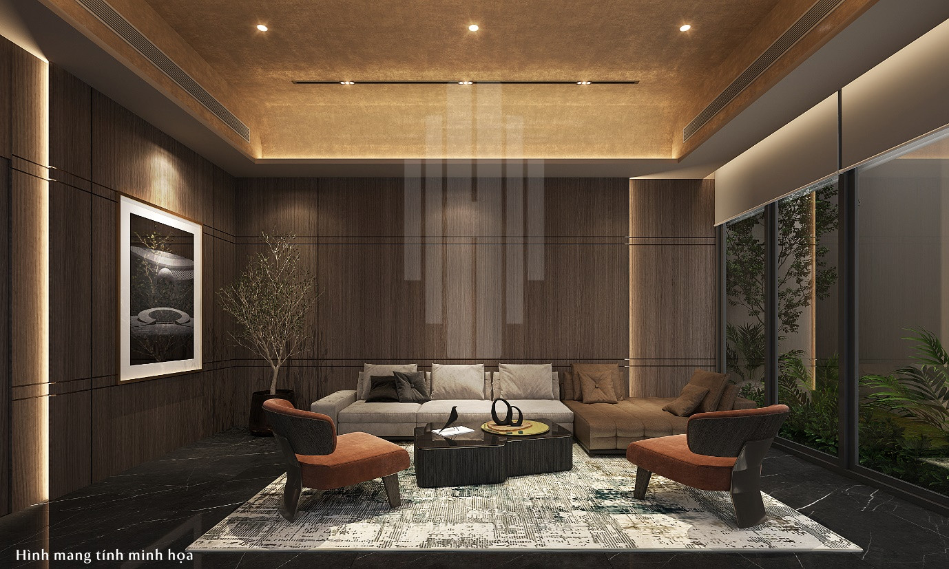 Hình ảnh phối cảnh phòng tiếp khách VIP của nhà điều hành dự án tọa lạc tại mặt tiền Phạm Văn Đồng đang được triển khai thi công.