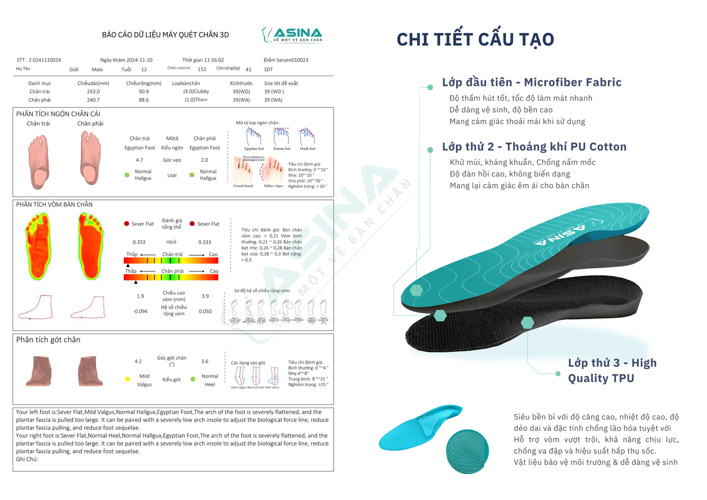 Lót giày chỉnh hình 3D ASINA sử dụng chất liệu cao cấp, mang lại độ bền cao, an toàn cho sức khỏe và thân thiện với môi trường