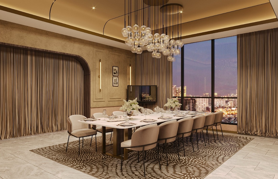 Khu vực phòng tiệc cao cấp với nội thất sang trọng cũng là điểm nhấn của không gian sống nơi đây