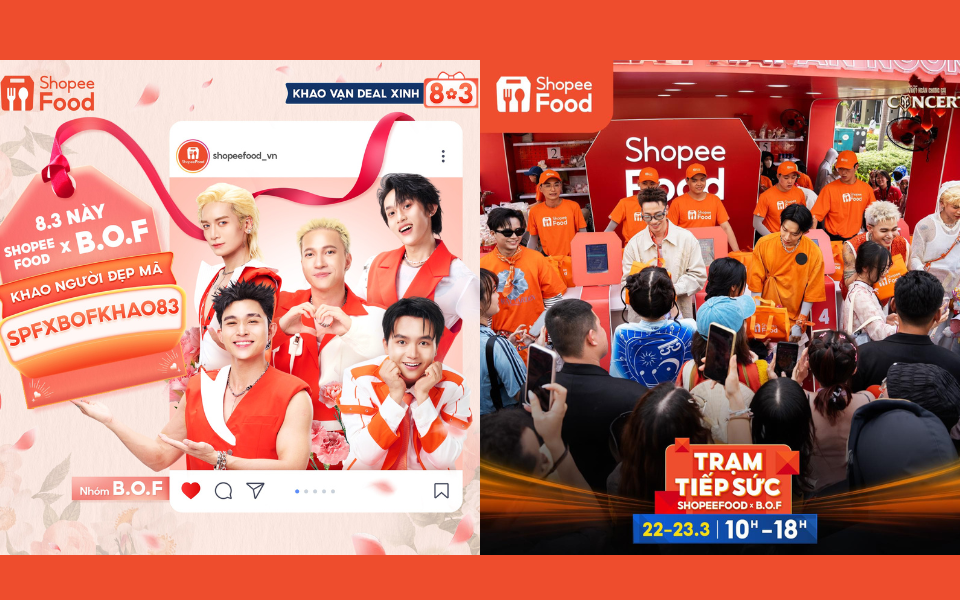 ShopeeFood cùng đại sứ thương hiệu B.O.F kết hợp chặt chẽ để thường xuyên mang đến những hoạt động giải trí, tương tác vào trải nghiệm đặt món cho người dùng.