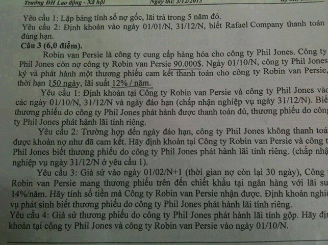 Đề thi của khoa Kế toán