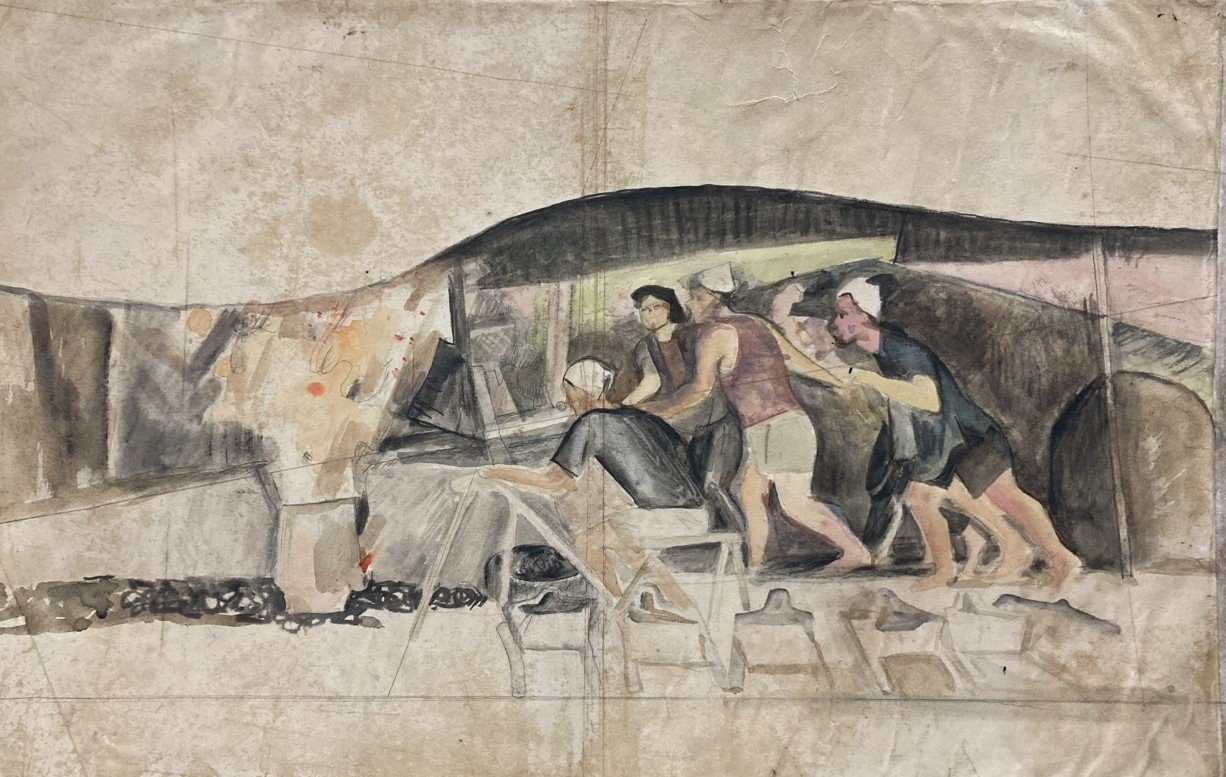 Tác phẩm Kéo bễ lò rèn năm 1951 của Trần Văn Cẩn. Ảnh: BTMTVN.