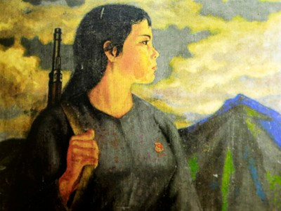 Tác phẩm Nữ dân quân (1964, sơn dầu). Tác phẩm Nữ dân quân (1964, sơn dầu).