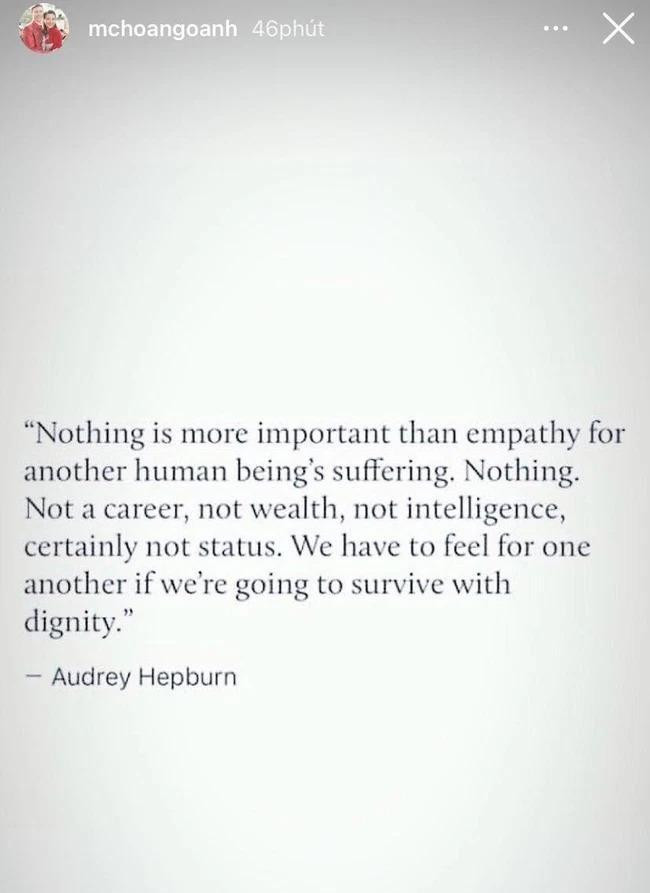 Hoàng Oanh chia sẻ một câu quote từ minh tinh Audrey Hepburn. Ảnh: IGNV
