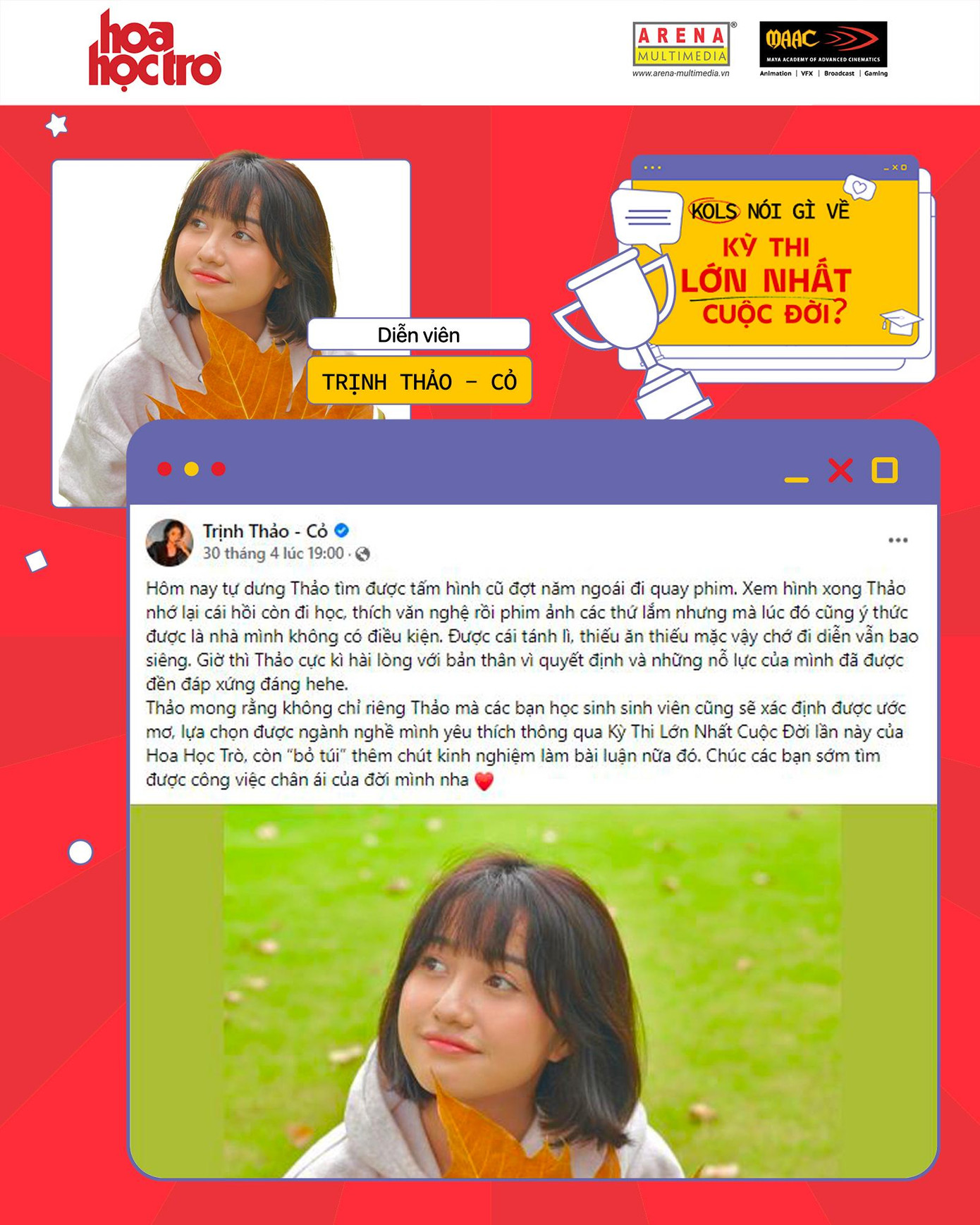 Diễn viên Trịnh Thảo: “Thảo mong rằng không chỉ riêng Thảo, mà các bạn học sinh sinh viên cũng sẽ xác định được ước mơ, lựa chọn được ngành nghề mình yêu thích thông qua Kỳ Thi Lớn Nhất Cuộc Đời". Diễn viên Trịnh Thảo: “Thảo mong rằng không chỉ riêng Thảo, mà các bạn học sinh sinh viên cũng sẽ xác định được ước mơ, lựa chọn được ngành nghề mình yêu thích thông qua Kỳ Thi Lớn Nhất Cuộc Đời".