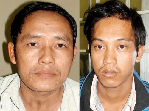 Vĩnh “cụt” và con rể Nguyễn Quang Long tại cơ quan công an. Vĩnh “cụt” và con rể Nguyễn Quang Long tại cơ quan công an