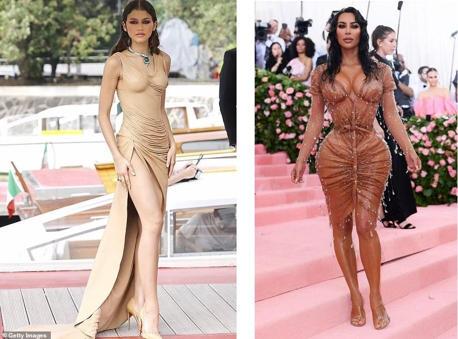 Phong cách "ướt sũng" như vừa tắm bùn khiến người ta liên tưởng đến bộ đồ Kim Kardashian từng mặc khi tham dự Met Gala năm 2019.