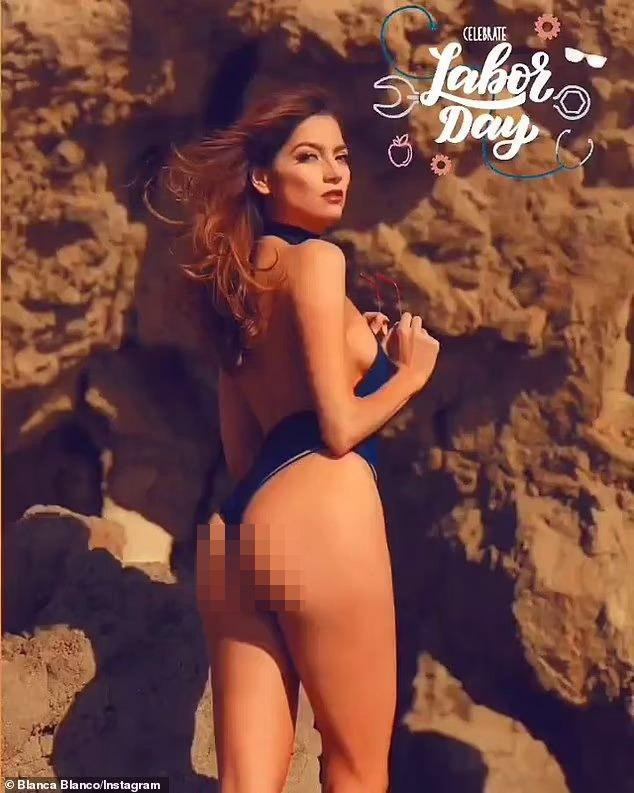 Nữ diễn viên Blanca Blanco cũng đăng ảnh áo tắm mừng Lễ Lao động Mỹ.