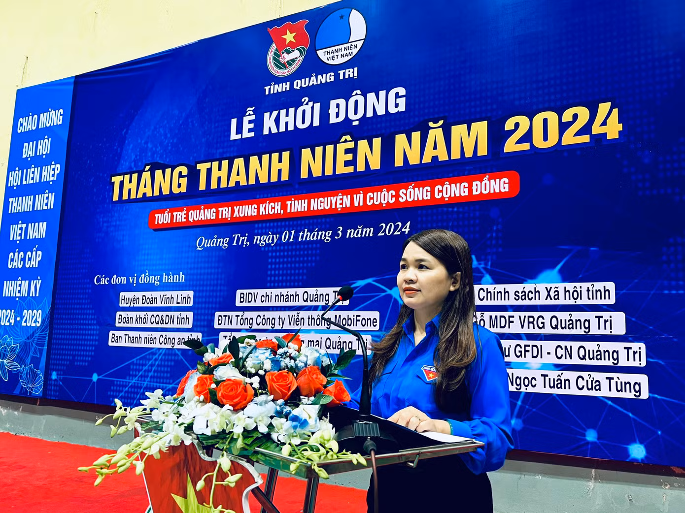 Bí thư Tỉnh Đoàn Quảng Trị Trần Thị Thu phát biểu tại Lễ khởi động.