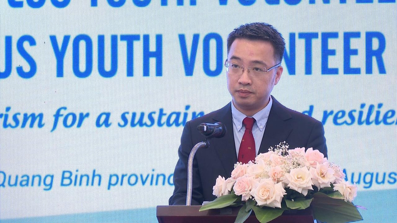 Anh Nguyễn Tường Lâm, Bí thư BCH TƯ Đoàn, Phó Chủ nhiệm Thường trực Uỷ ban Quốc gia về Thanh niên Việt Nam phát biểu tại buổi khai mạc.