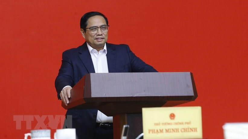Thủ tướng Phạm Minh Chính phát biểu tại buổi tiếp xúc cử tri. Ảnh: TTXVN.
