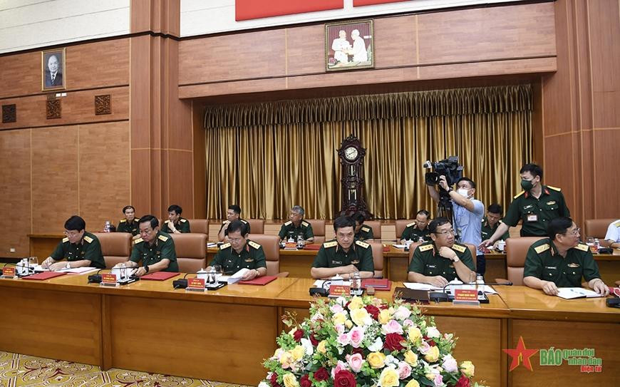 Các đồng chí lãnh đạo Bộ Quốc phòng, Tổng cục Chính trị và các đại biểu trong quân đội dự hội nghị. Ảnh: QĐND