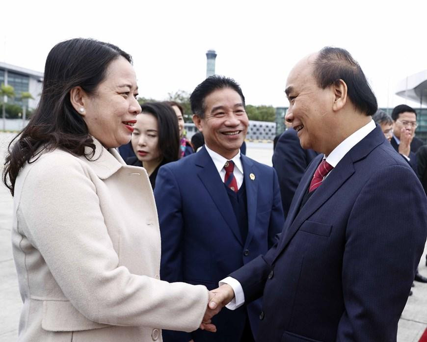 Lễ tiễn Chủ tịch nước Nguyễn Xuân Phúc tại sân bay quốc tế Nội Bài. Ảnh: Thống Nhất/TTXVN.