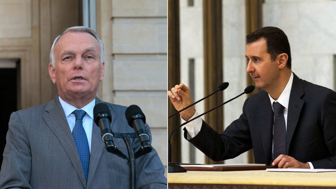 Ngoại trưởng Pháp Jean-Marc Ayrault (trái) và tổng thống Syria Assad