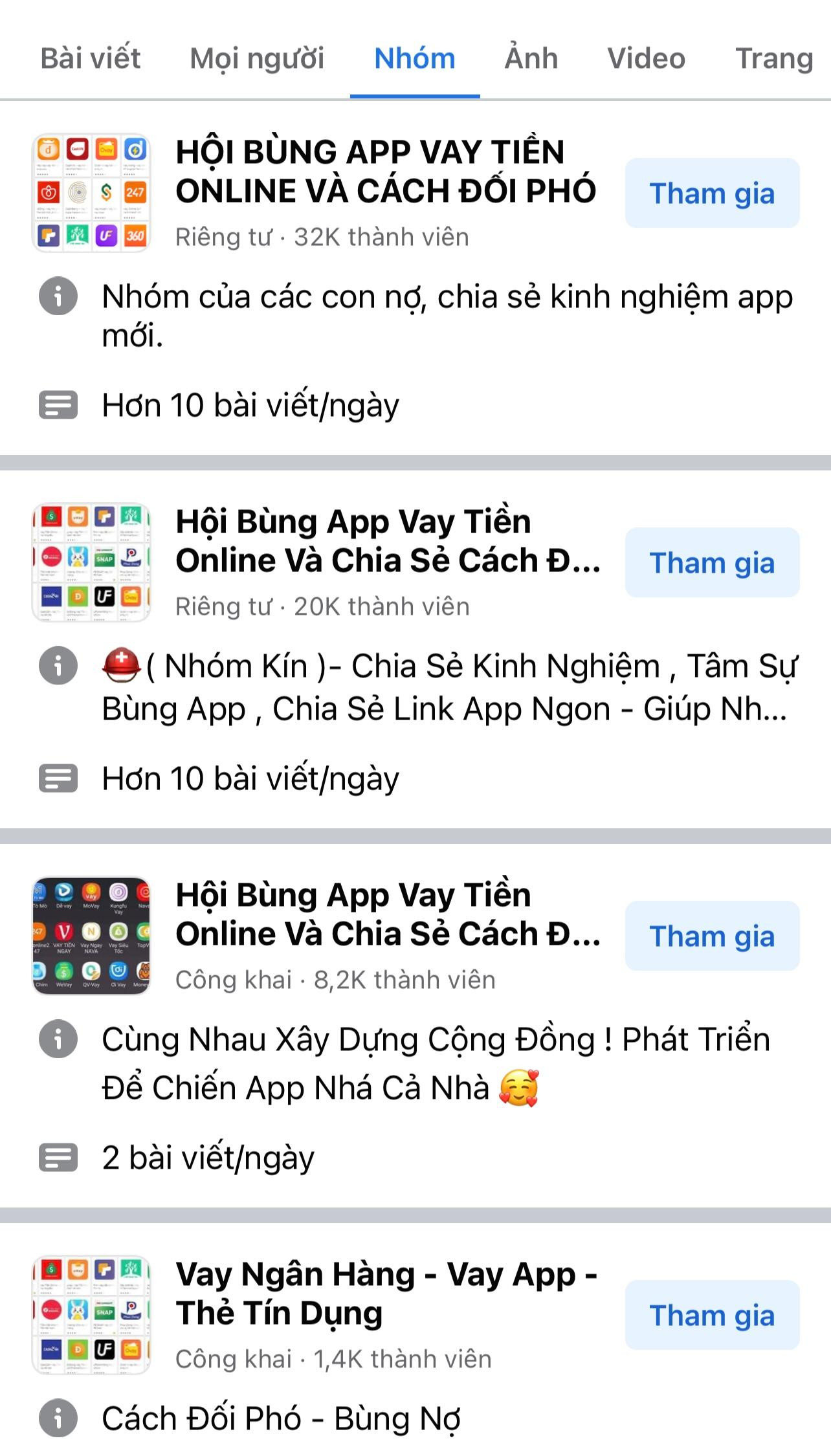 Nhiều hội nhóm trên mạng xã hội được lập ra nhằm chia sẻ cách bùng nợ