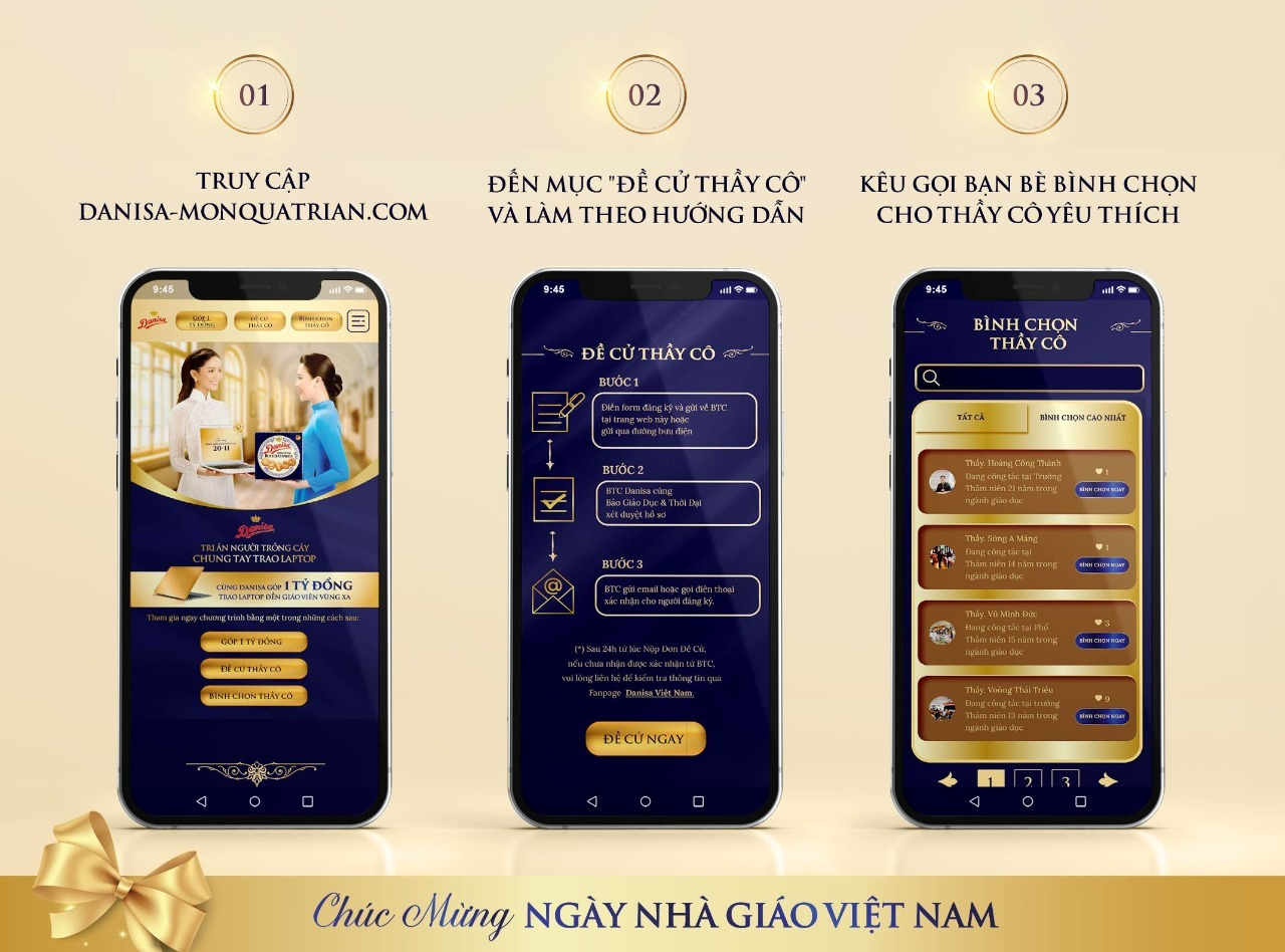 Độc giả có thể tham gia đề cử hoặc bình chọn cho thầy cô với các câu chuyện được chia sẻ trên website của chương trình. Độc giả có thể tham gia đề cử hoặc bình chọn cho thầy cô với các câu chuyện được chia sẻ trên website của chương trình.