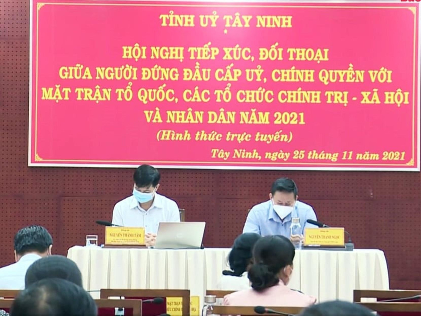 Bí thư Tỉnh ủy Nguyễn Thành Tâm và Chủ tịch UBND tỉnh Tây Ninh Nguyễn Thanh Ngọc tại Hội nghị 2021. Bí thư Tỉnh ủy Nguyễn Thành Tâm và Chủ tịch UBND tỉnh Tây Ninh Nguyễn Thanh Ngọc tại Hội nghị 2021.