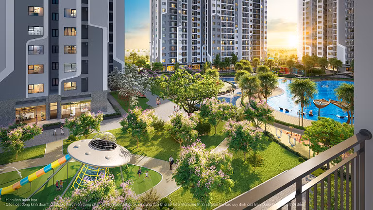 Không gian đậm chất nghỉ dưỡng nhìn từ ban công căn hộ The Miami Không gian đậm chất nghỉ dưỡng nhìn từ ban công căn hộ The Miami
