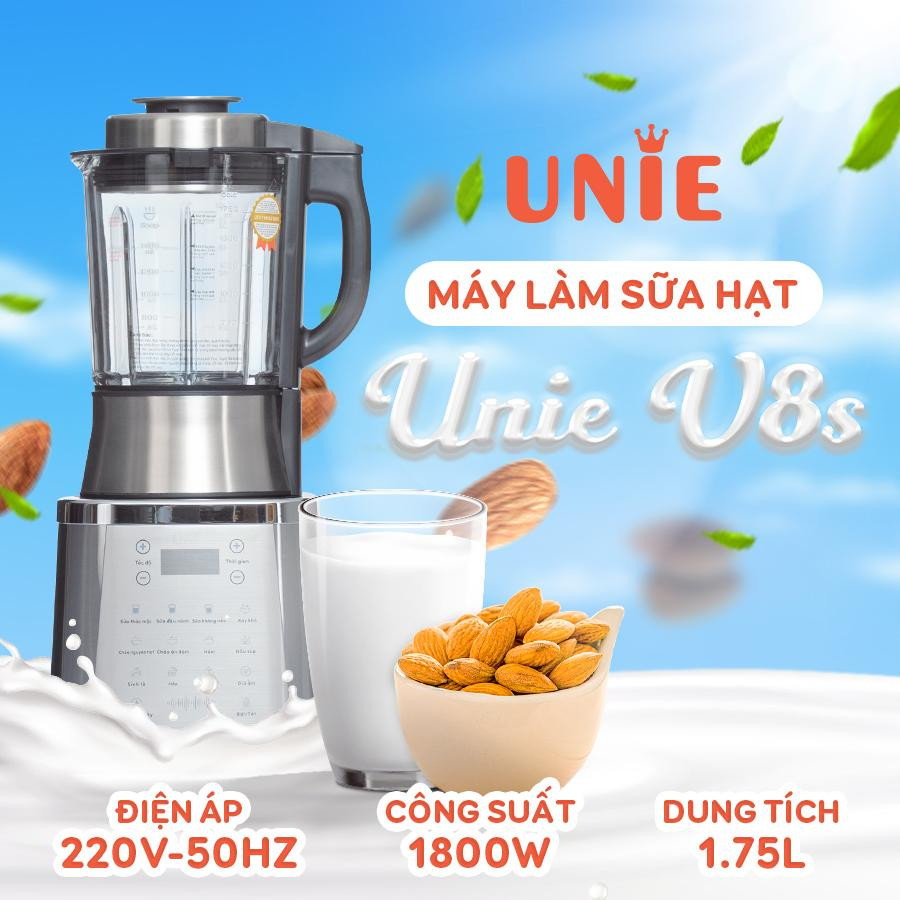 Với công suất 1800W mạnh mẽ bậc nhất thị trường, Unie V8s có khả năng xay nhuyễn hơn đến 20% so với các dòng máy thông thường Với công suất 1800W mạnh mẽ bậc nhất thị trường, Unie V8s có khả năng xay nhuyễn hơn đến 20% so với các dòng máy thông thường