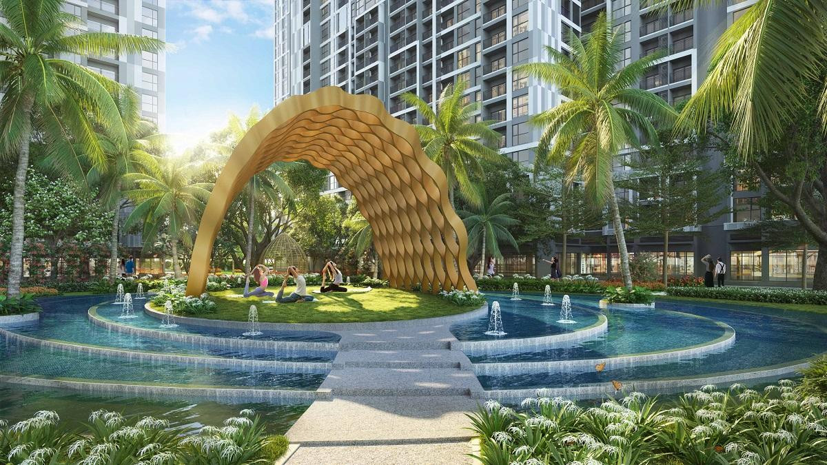 Đảo Yoga xanh mướt trên mặt nước giữa lòng ốc đảo xanh sinh thái nằm ngay dưới chân tòa P4 - The Pavilion