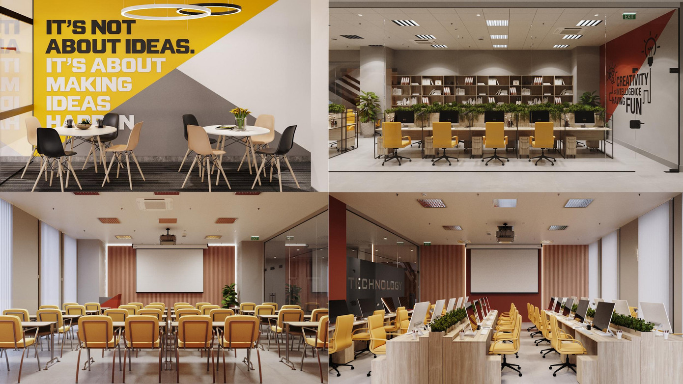 Cả 3 cơ sở vật chất đang hoàn thiện thi thông với décor bắt mắt, gam màu năng động, wifi phủ rộng