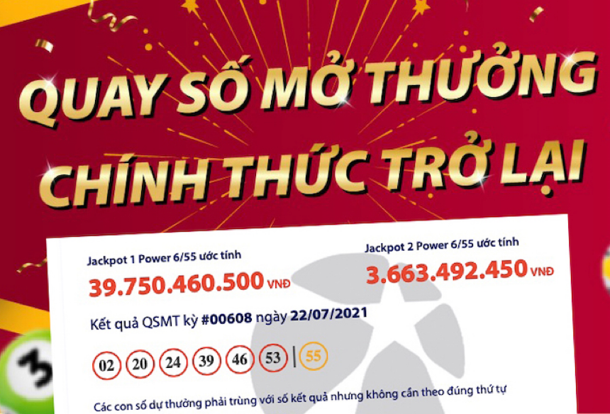 Giá trị Jackpot 1 và Jackpot 2 của Power 6/55 khi trở lại. Giá trị Jackpot 1 và Jackpot 2 của Power 6/55 khi trở lại.
