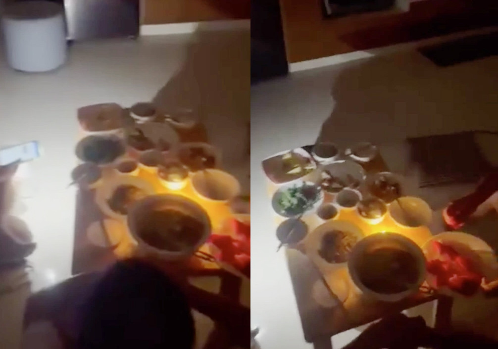 Gia đình anh Hoàng chật vật ăn cơm trong bóng tối (Ảnh: NVCC). Gia đình anh Hoàng chật vật ăn cơm trong bóng tối (Ảnh: NVCC).