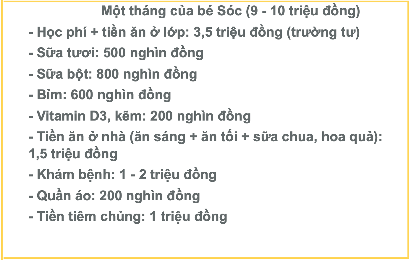 Chi phí nuôi con một tháng của chị Phương (Ảnh: Hồng Anh).