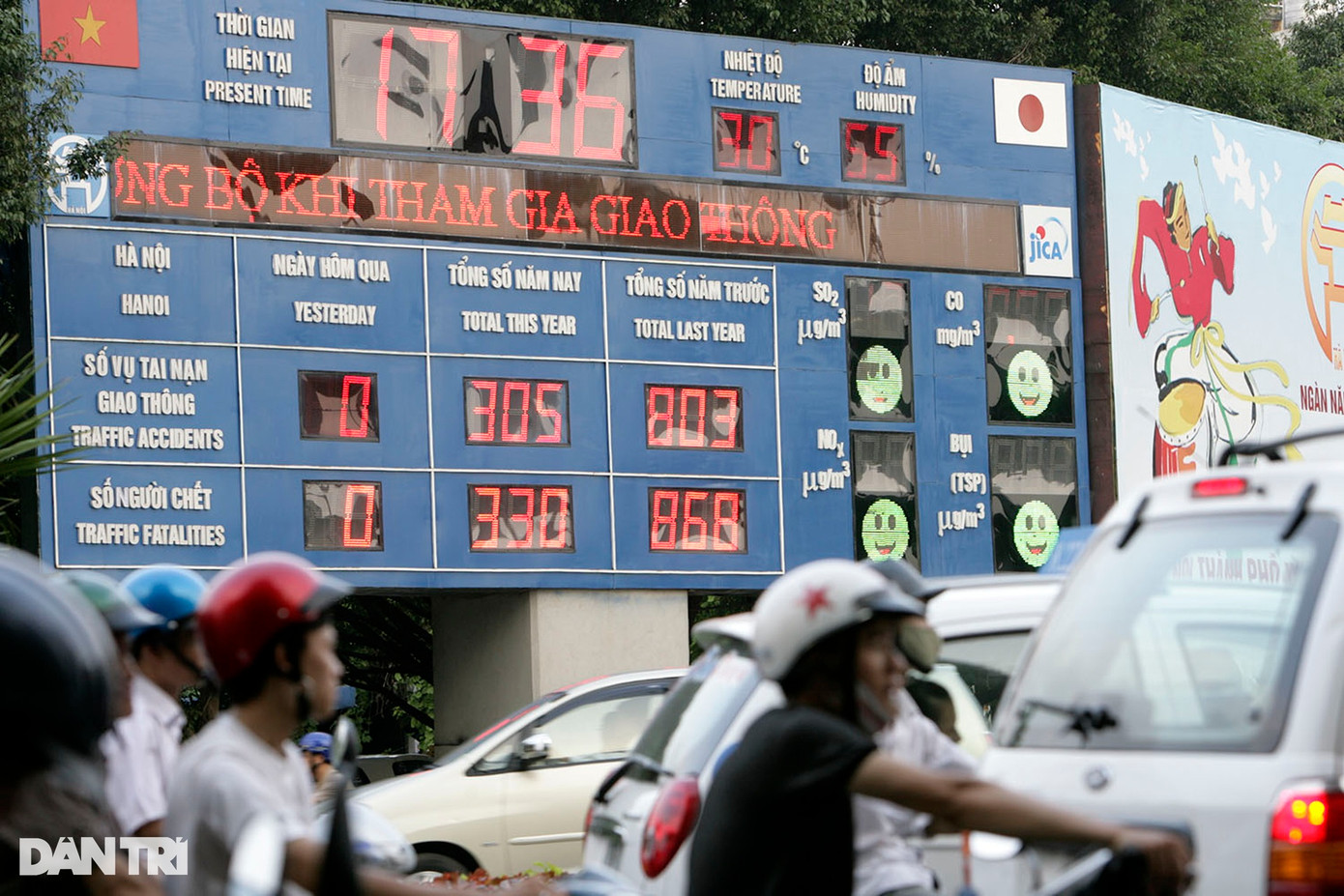 Bảng thông tin an toàn giao thông, thời tiết cập nhật theo ngày được đặt tại ngã tư Kim Mã - Liễu Giai.