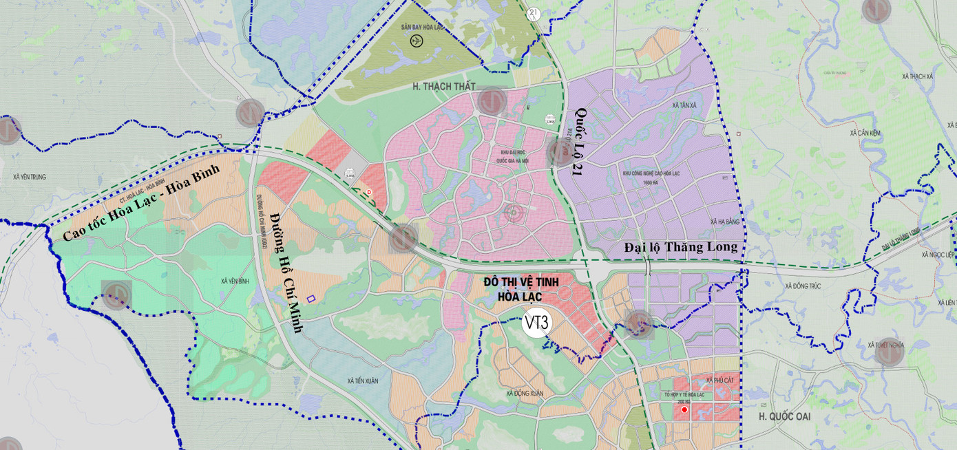 Bản đồ khu vực Đô thị vệ tinh Hòa Lạc. Ảnh: Quyhoach.hanoi.vn Bản đồ khu vực Đô thị vệ tinh Hòa Lạc. Ảnh: Quyhoach.hanoi.vn