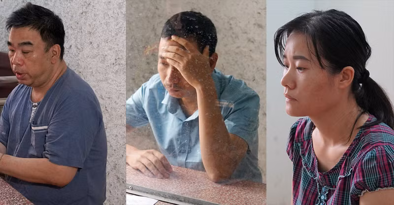 Các bị can Bùi Tú Cao, Phạm Trọng Toản và Trần Thị Huê. Ảnh: Đàm Quang