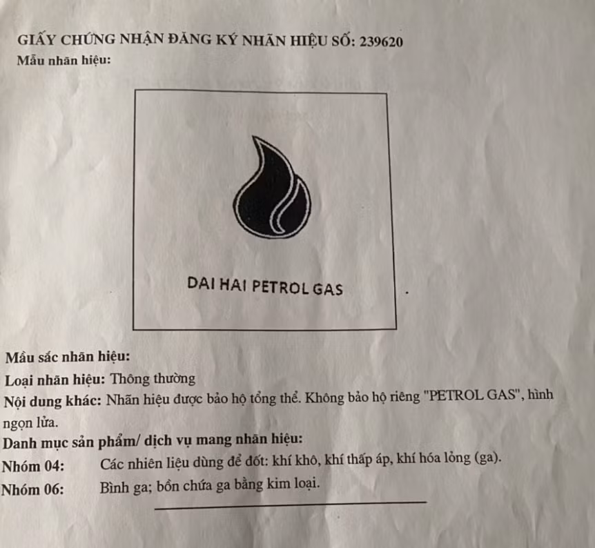 Nhãn hiệu của “DAI HAI PETROL GAS của Công ty CP Hải Dương Gas.