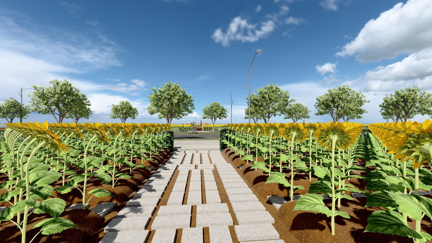 Về phương án thiết kế, UBND TP Thủ Đức đề xuất 14 hạng mục công việc phải thực hiện như khuôn viên sinh hoạt cộng đồng, sân sinh hoạt cộng đồng đa năng, thiết kế công viên đá, công ven sông Sài Gòn, công viên sinh thái... Đặc biệt, nơi đây sẽ có cánh đồng hoa hướng dương được đề xuất trồng với diện tích rộng 5.000 - 6.000m². (Hình ảnh phối cảnh)