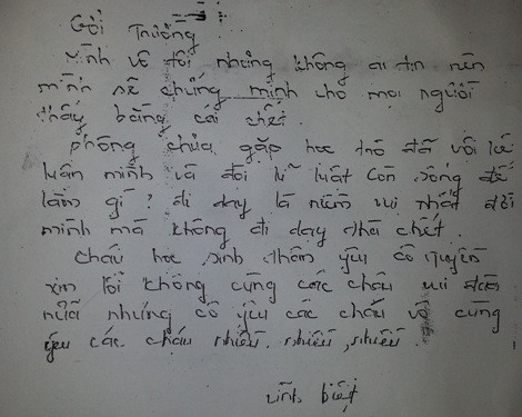 Thư tuyệt mệnh của cô giáo Tuyền 