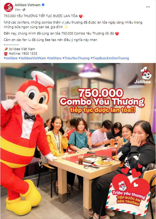 Jollibee Việt Nam lan tỏa 750.000 yêu thương sau 5 tuần khởi động.