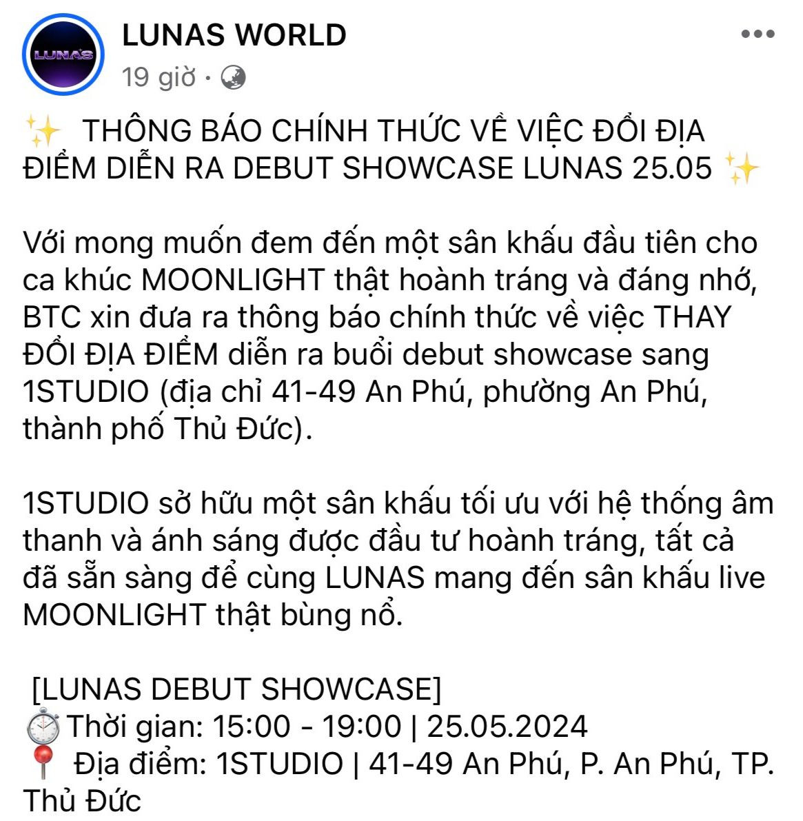 Nguyên văn bài thông báo từ phía quản lý nhóm nhạc.