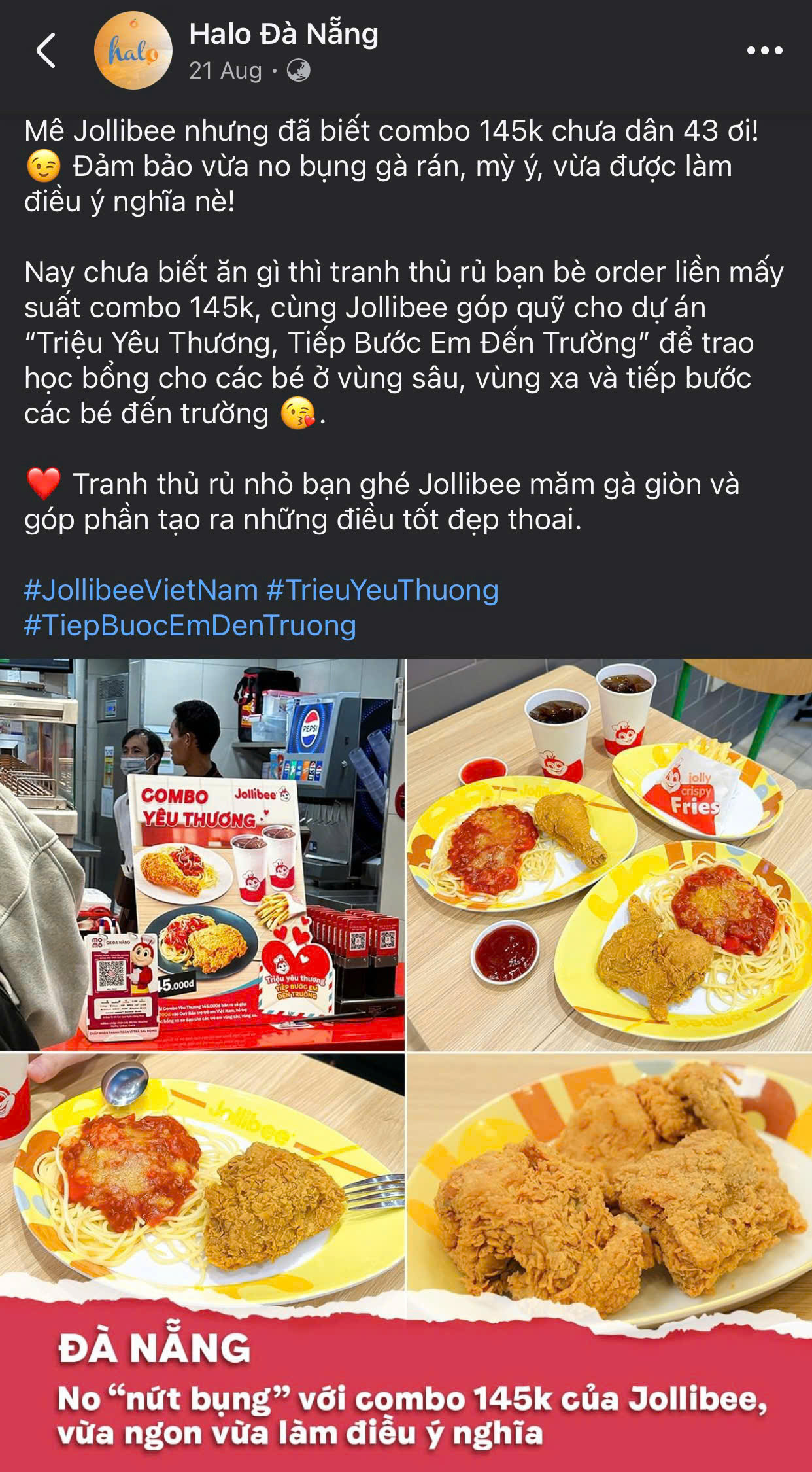 Hình ảnh cộng đồng mạng cùng hưởng ứng tích cực dự án cộng đồng "Triệu Yêu Thương, Tiếp Bước Em đến Trường của Jollibee.