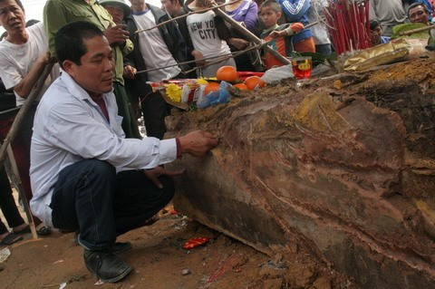 Một người dân hiếu kỳ đã cạy lớp vỏ bên ngoài của quan tài để xem