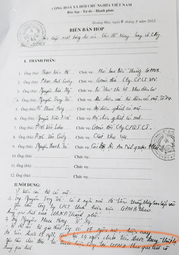 Biên bản làm việc sáng 14-3 giữa các bên liên quan