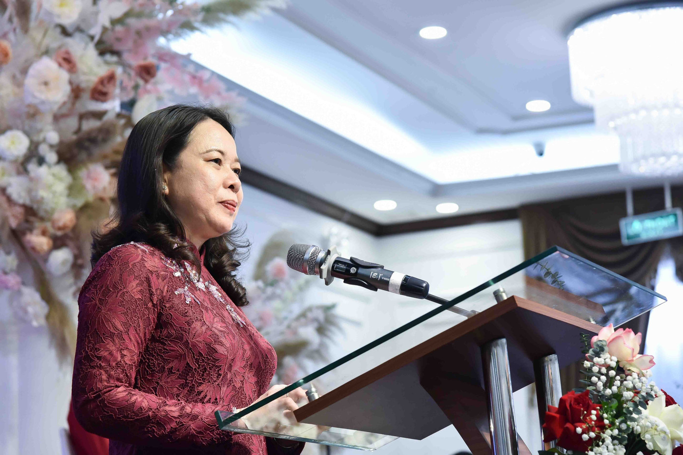 Phó Chủ tịch nước Võ Thị Ánh Xuân phát biểu tại cuộc gặp mặt. (Ảnh: Nhật Minh)