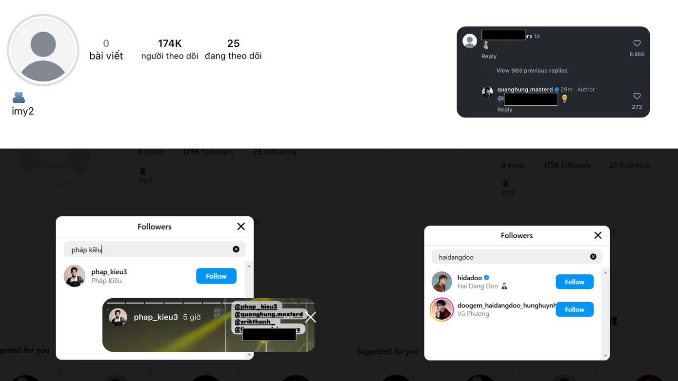 Tài khoản này theo dõi và có bình luận tương tác qua lại với các nghệ sỹ tham gia ATSH.