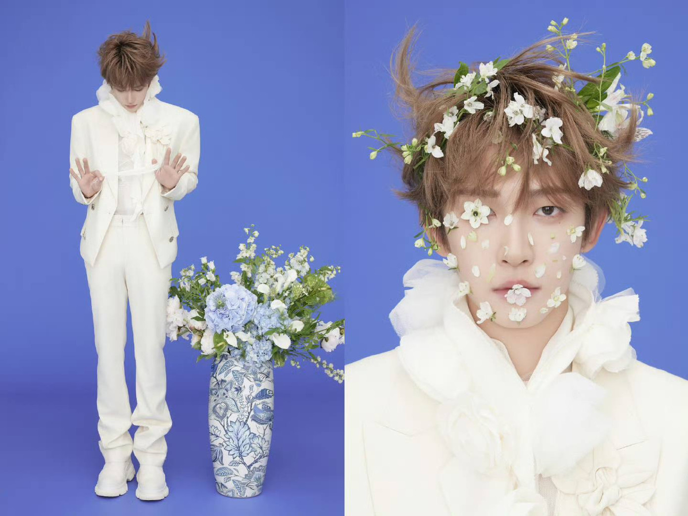 Sau đó, anh chàng hóa tiên tử, diện trang phục tông trắng, lối trang điểm trong suốt.