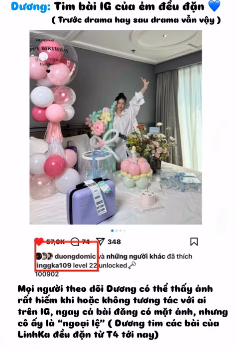 Phần lớn các bằng chứng dấy lên tin đồn hẹn hò giữa Dương Domic và Linh Ka đều được "soi" ra từ các động thái trên mạng xã hội của cả hai. Phần lớn các bằng chứng dấy lên tin đồn hẹn hò giữa Dương Domic và Linh Ka đều được "soi" ra từ các động thái trên mạng xã hội của cả hai.