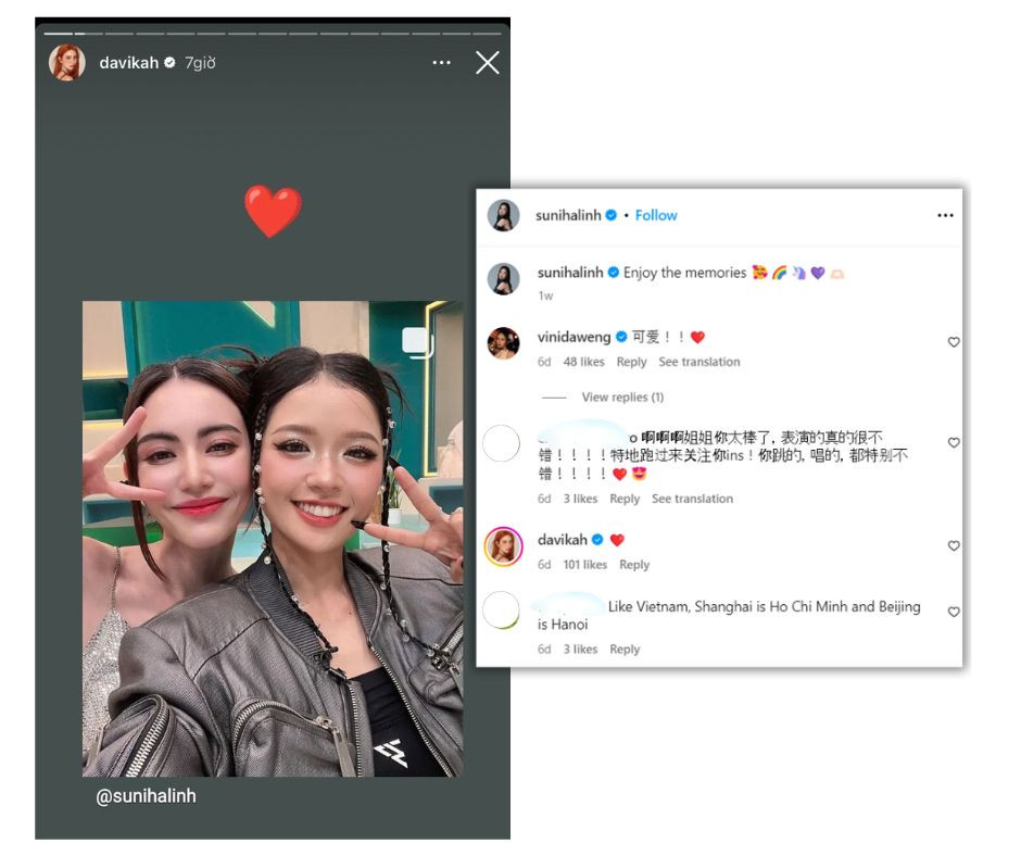 Mai Davika dù không follow Suni nhưng repost và để lại bình luận tại bài đăng. Mai Davika dù không follow Suni nhưng repost và để lại bình luận tại bài đăng.