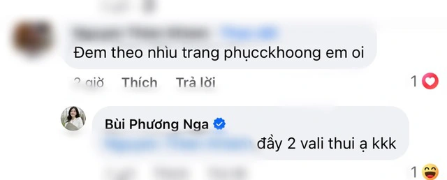 Người đẹp sinh năm 1998 cũng chia sẻ đã chuẩn bị "đầy 2 vali" cho chuyến đi. Người đẹp sinh năm 1998 cũng chia sẻ đã chuẩn bị "đầy 2 vali" cho chuyến đi.