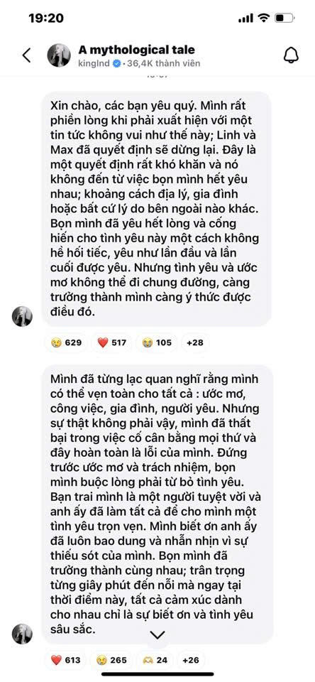 Linh Ngọc Đàm và Max Shu dành nhiều lời tốt đẹp, thái độ tôn trọng dành cho đối phương sau khi kết thúc mối quan hệ tình cảm. Linh Ngọc Đàm và Max Shu dành nhiều lời tốt đẹp, thái độ tôn trọng dành cho đối phương sau khi kết thúc mối quan hệ tình cảm.