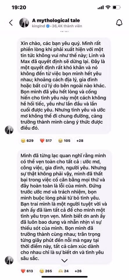 Linh Ngọc Đàm và Max Shu dành nhiều lời tốt đẹp, thái độ tôn trọng dành cho đối phương sau khi kết thúc mối quan hệ tình cảm.