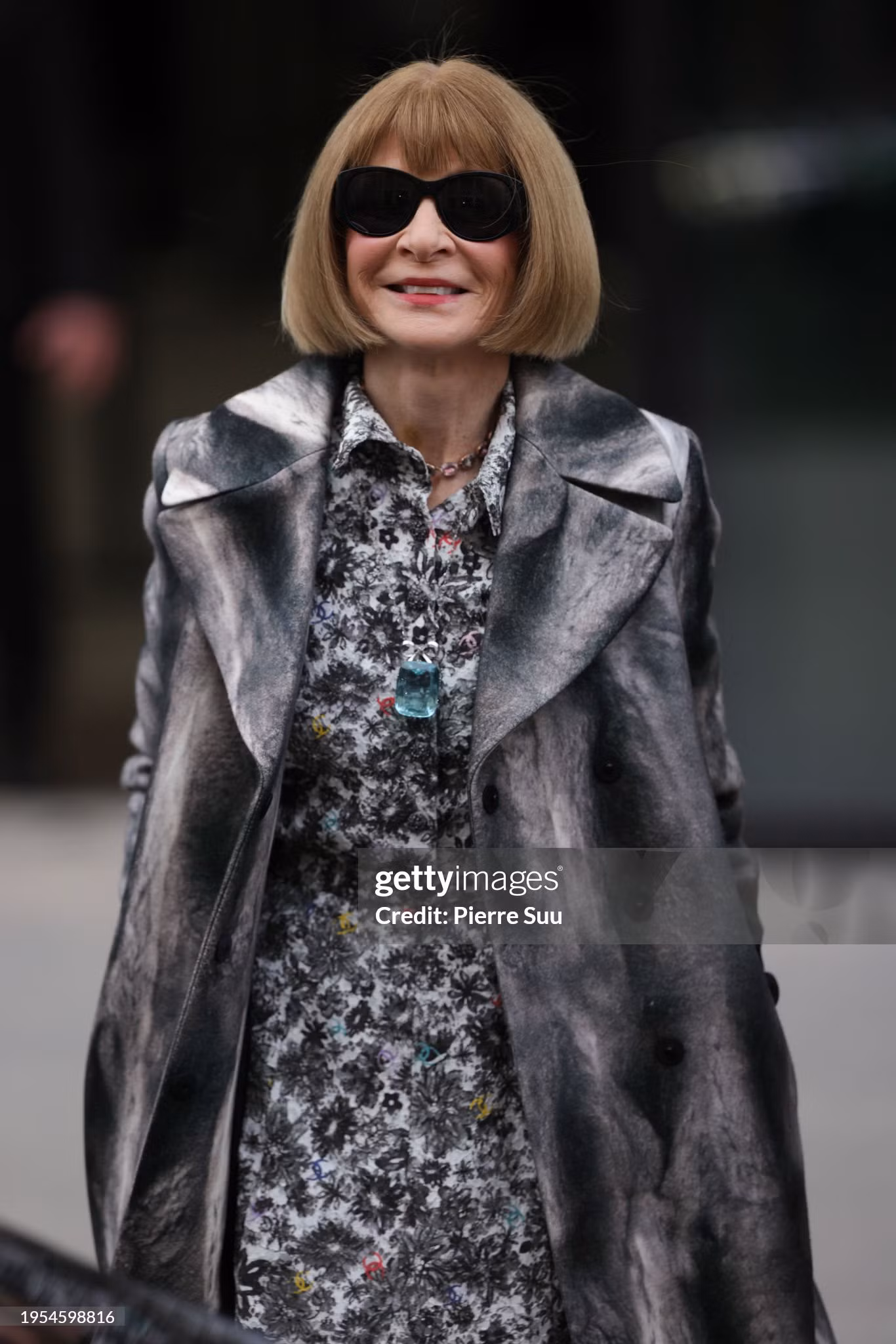 "Bà trùm" quyền lực làng thời trang Anna Wintour rạng rỡ, tươi tắn tại sự kiện trong trang phục tông màu xám cùng cặp kính đen quen thuộc.